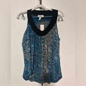 Dressbarn Blue and Black Patterned Tank Top